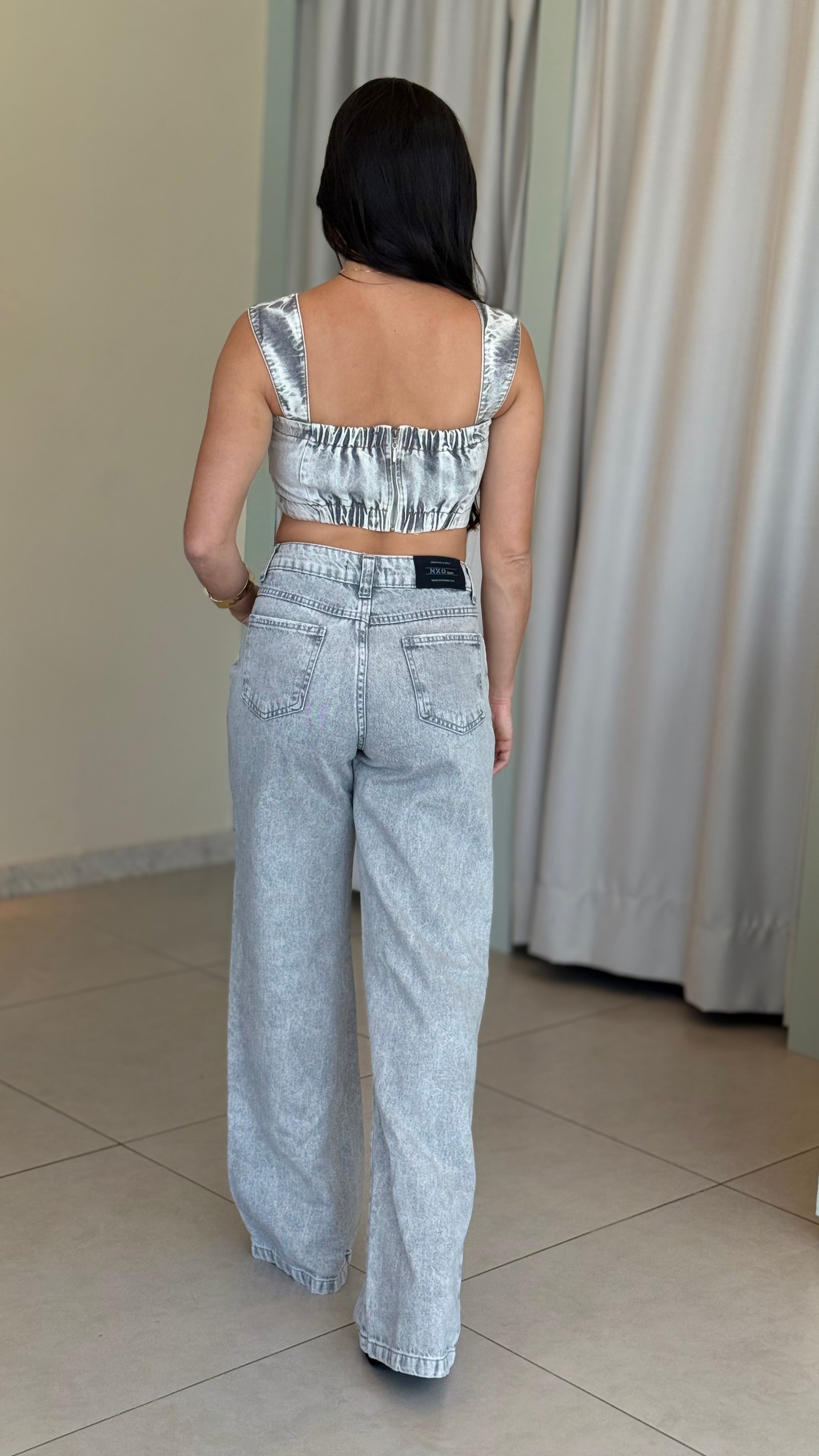 CALÇA JEANS WIDE LEG CINZA