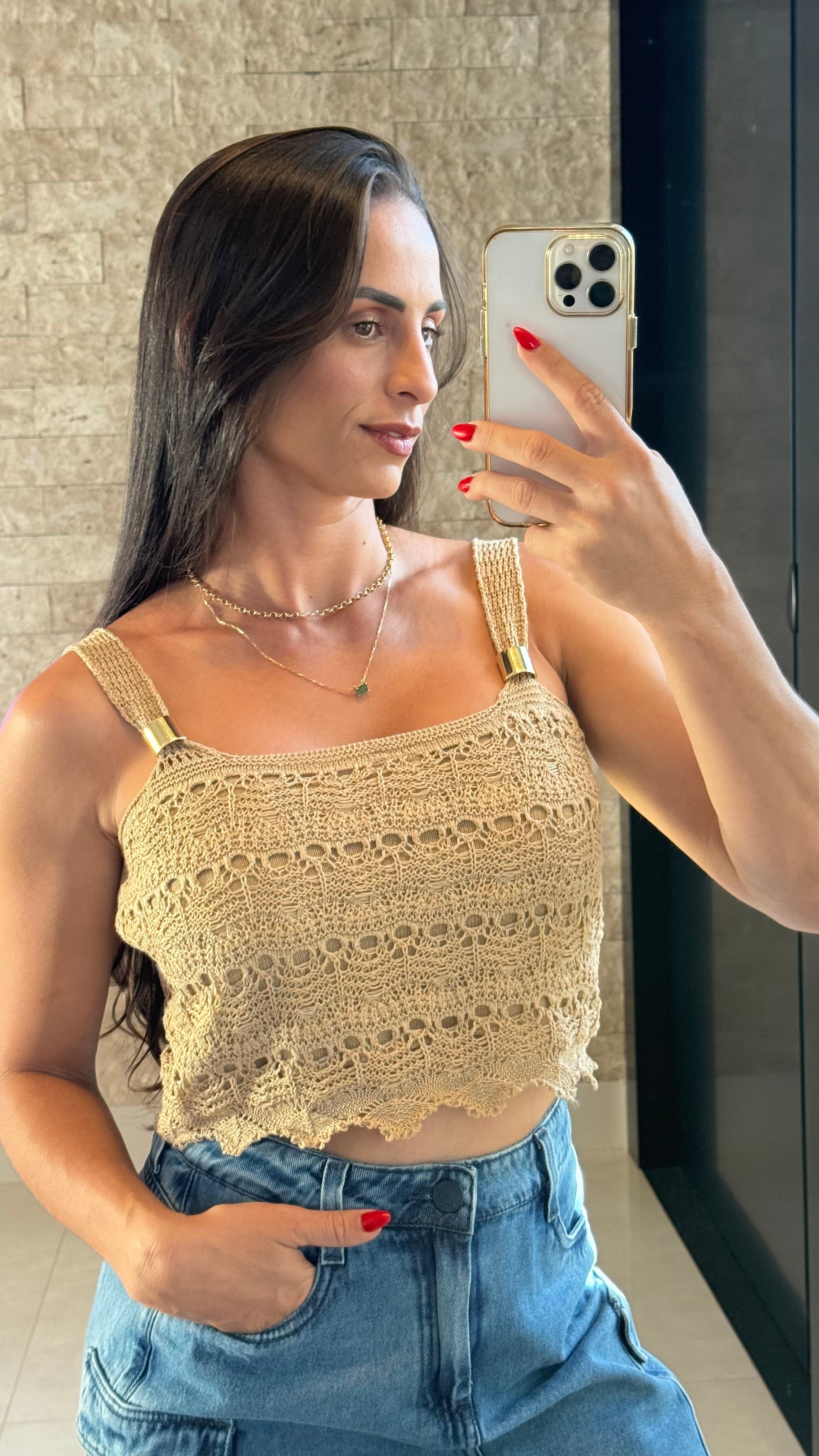 CROPPED TRICO COM METAL DOURADO