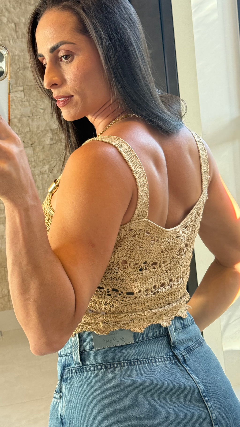 CROPPED TRICO COM METAL DOURADO