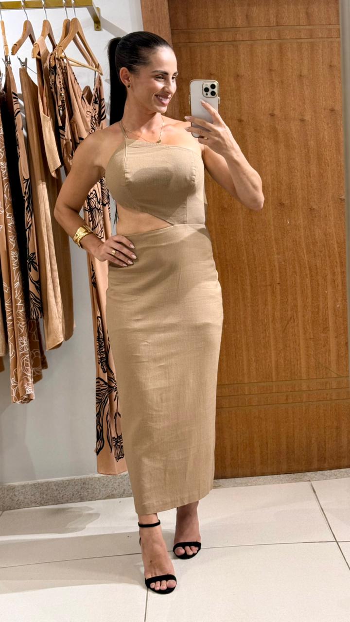 VESTIDO ELOISE BEGE LINHO
