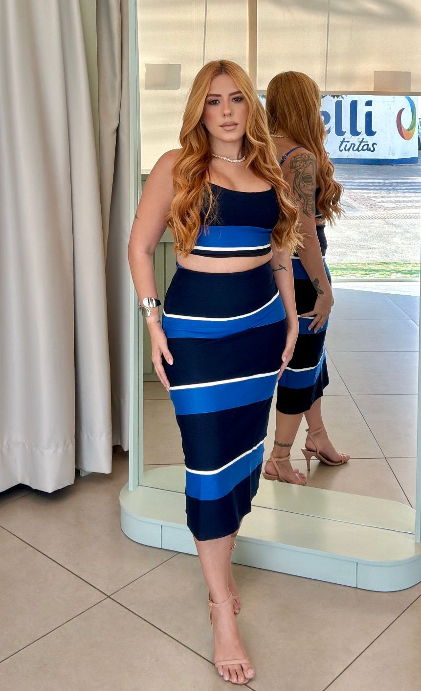 CONJUNTO LISTRADO SAIA MIDI TOP